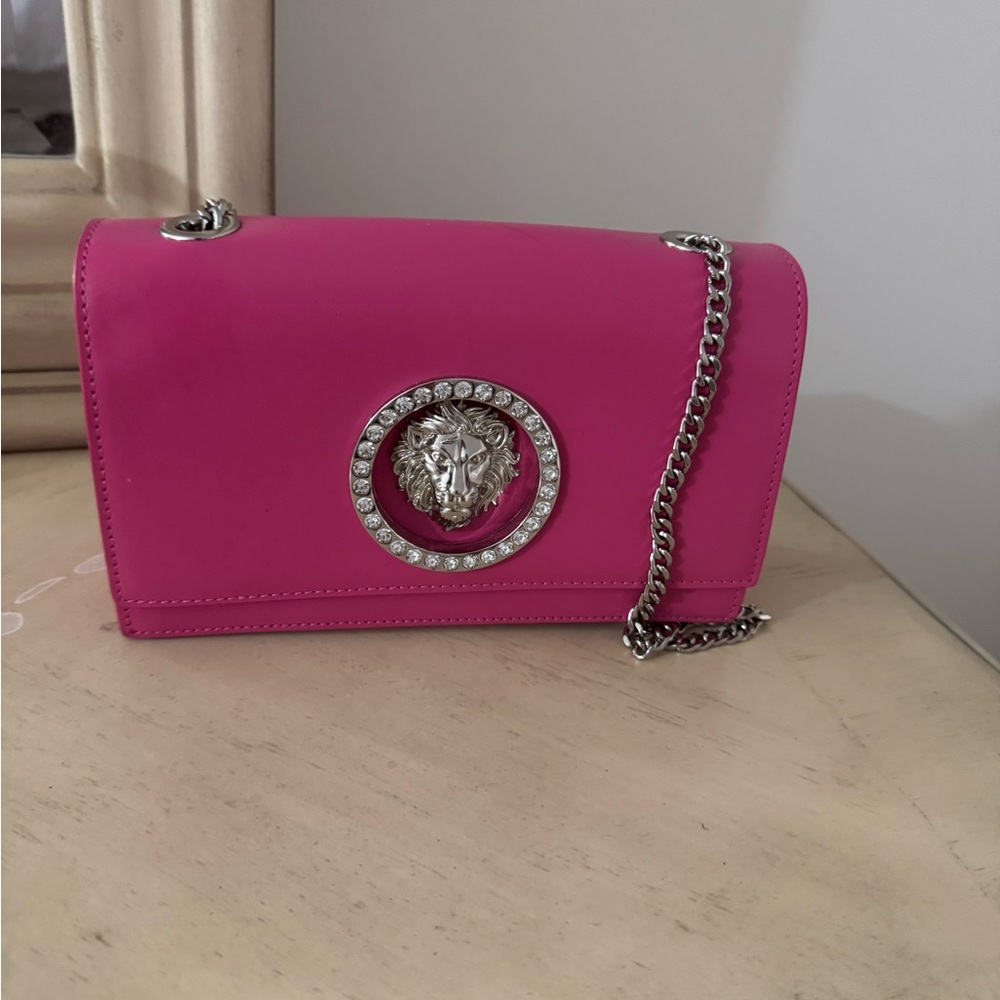 Versace Fuchsia Crossbody Bag with Silver Chain
